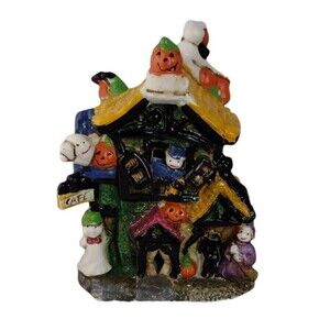 Vintage Halloween Village Cafe Ghost Pumpkins Witch Spooky Glitter NO LIGHT